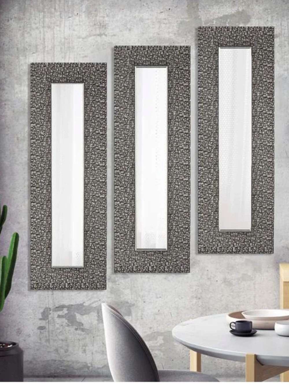 Silver Mosaic Framed Wall Mirror (Set of 3)